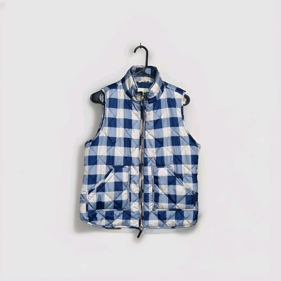 Carribean Joe Quilted Blue  Grey Plaid Zip Vest Womens Size Small - Picture 1 of 9